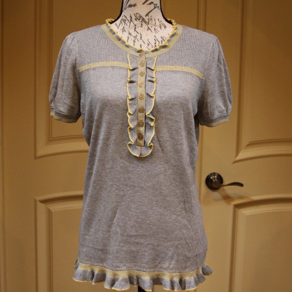 Juicy Couture Gray Ruffle Top With Yellow Accent